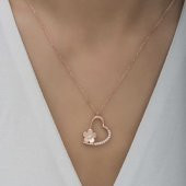 925 Ayar Gümüş Çiçekli Kalp Kadın Gümüş Kolye thumbnail 5