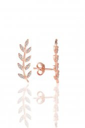 Gümüş rose zirkon taşlı yaprak küpe - 1