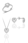 Gümüş rodyumlu zirkon taşlı kalp kolye küpe ve yüzük üçlü set SGTL11608RODAJ thumbnail 1