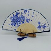 Bambu İpek Kumaş Yelpaze Japon Tasarım Çiçek ve Kelebek Desenli Çanta Boy - 5