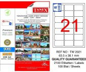 Bilgisayar Etiketi Tw-2021 63,5x38,10 mm 100 Lü Lazer Etiket 1 Paket Tanex Davetiye Kargo Etiketi - 1