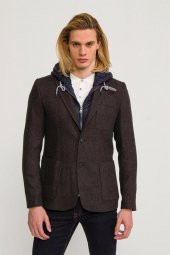 CEKMON Erkek İçi Kapitoneli Kapüşonlu Dışı Yün Rahat Spor Blazer Ceket - 8