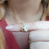 Kadın Gümüş Taşlı Yonca Kolye thumbnail 2