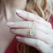 Kadın Gümüş Taşlı Yonca Kolye thumbnail 1