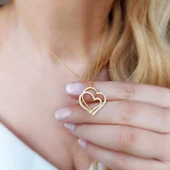 925 Ayar Gümüş İki Kalp Kolye thumbnail 1