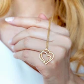 925 Ayar Gümüş İki Kalp Kolye thumbnail 4