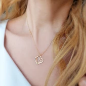 925 Ayar Gümüş İki Kalp Kolye thumbnail 2