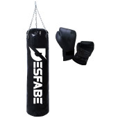 Desfabe Boxing Star 70x25 Cm Zincirli Boks Kum Torbası Siyah +Eldiveni - 1
