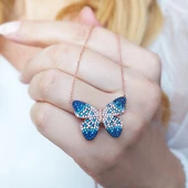 925 Ayar Mavi Taşlı Kelebek Kolye Kadın Gümüş Kolye thumbnail 5