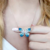 925 Ayar Mavi Taşlı Kelebek Kolye Kadın Gümüş Kolye thumbnail 4