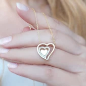 925 Ayar Gümüş Taşlı Üç Kalp Kolye thumbnail 1