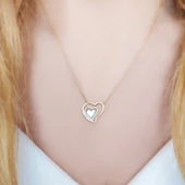 925 Ayar Gümüş Taşlı Üç Kalp Kolye thumbnail 3