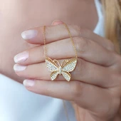 925 Ayar Gümüş Kadın Taşlı Kelebek Kolye thumbnail 1