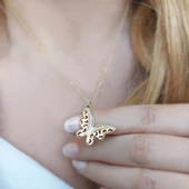 925 Ayar Gümüş Kelebek Kadın Hediye Kolye thumbnail 3