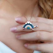 925 Ayar Gümüş Nazarlı Kaplumbağa Kolye thumbnail 3