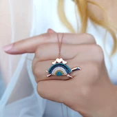 925 Ayar Gümüş Nazarlı Kaplumbağa Kolye thumbnail 2