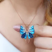 925 Ayar Gümüş Mineli Mavi Kelebek Kolye thumbnail 1