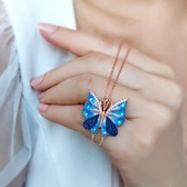 925 Ayar Gümüş Mineli Mavi Kelebek Kolye thumbnail 3