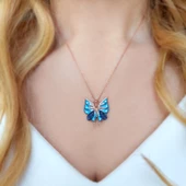 925 Ayar Gümüş Mineli Mavi Kelebek Kolye thumbnail 2