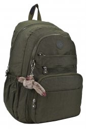 Elatae Su Geçirmez Krinkıl Kumaş Ortopedik Çok Gözlü Okul Sırt Çantası Haki thumbnail 1