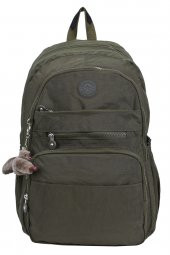 Elatae Su Geçirmez Krinkıl Kumaş Ortopedik Çok Gözlü Okul Sırt Çantası Haki thumbnail 2