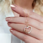 925 Ayar Gümüş Taşlı Kalp Kolye thumbnail 3