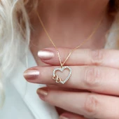 925 Ayar Gümüş Taşlı Kalp Kolye thumbnail 1