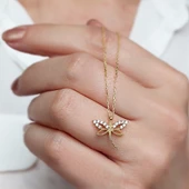 Kadın 925 Ayar Gümüş Yusufçuk Kolye - 3