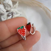 Vaoov 925 Ayar Gümüş Mineli Çilek Çocuk Küpe thumbnail 1