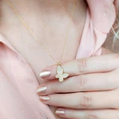 Kadın 925 Ayar Gümüş Taşlı Kelebek Kolye thumbnail 4