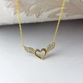 925 Ayar Gümüş Kadın Melek Kanatlı Kalp Kolye thumbnail 5