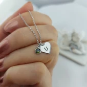 Vaoov Kadın 925 Ayar Gümüş Renkli Taşlı Harfli Kalp Kolye thumbnail 2