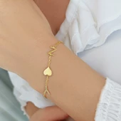 Vaoov 925 Ayar Gümüş İki Harf ve Kalpli Bileklik thumbnail 2