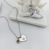 Vaoov Kadın 925 Ayar Gümüş Renkli Taşlı Harfli Kalp Kolye thumbnail 1