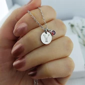 Vaoov 925 Ayar Gümüş Harfli ve Taşlı Plaka Kolye thumbnail 1