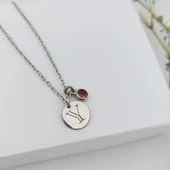 Vaoov 925 Ayar Gümüş Harfli ve Taşlı Plaka Kolye thumbnail 3