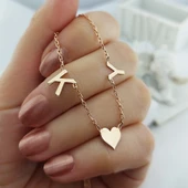 Vaoov 925 Ayar Gümüş İki Harfli ve Kalpli Kolye thumbnail 1