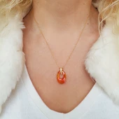 Vaoov 925 Ayar Gümüş Turuncu Swarovski Taşlı Kolye - 2
