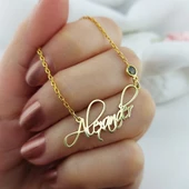 925 Ayar Gümüş El Yazısı Doğum Taşı İsim Kolye thumbnail 4
