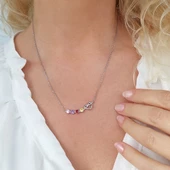 Kadın 925 Ayar Gümüş Sonsuz Aşk Renkli Taşlı Kolye thumbnail 2