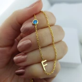 925 Ayar Gümüş Doğum Taşı Harf Kolye thumbnail 3