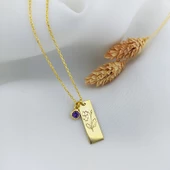 Vaoov 925 Ayar Gümüş Harfli ve Taşlı Plaka Kolye thumbnail 3