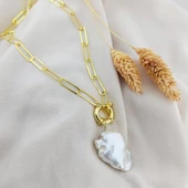 Vaoov 925 Ayar Gümüş Köşeli Zincirli Barok İnci Kolye thumbnail 4