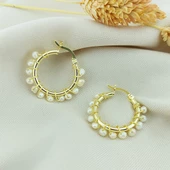 Vaoov 925 Ayar Gümüş İncili Sarmal Küçük Boy Halka Küpe thumbnail 2