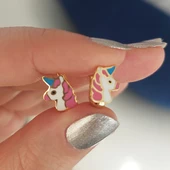 Vaoov 925 Ayar Gümüş Unicorn Çocuk Küpe - 1