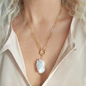 Vaoov 925 Ayar Gümüş Köşeli Zincirli Barok İnci Kolye thumbnail 5