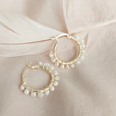 Vaoov 925 Ayar Gümüş İncili Sarmal Küçük Boy Halka Küpe thumbnail 4