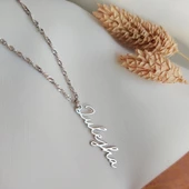 Vaoov 925 Ayar Gümüş Singapur Zincirli Dikey İsim Kolye thumbnail 2