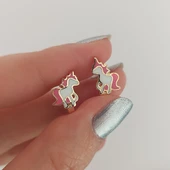 Vaoov 925 Ayar Gümüş Unicorn Çocuk Küpe - 1