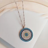 Vaoov 925 Ayar Gümüş Singapur Zincirli Nazar Kolye thumbnail 1